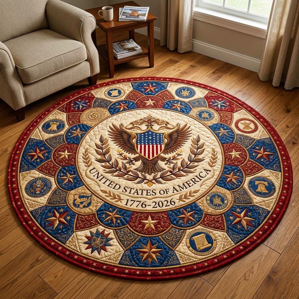 Eagle Emblem Round Mat Rug - washable non-slip printed rug