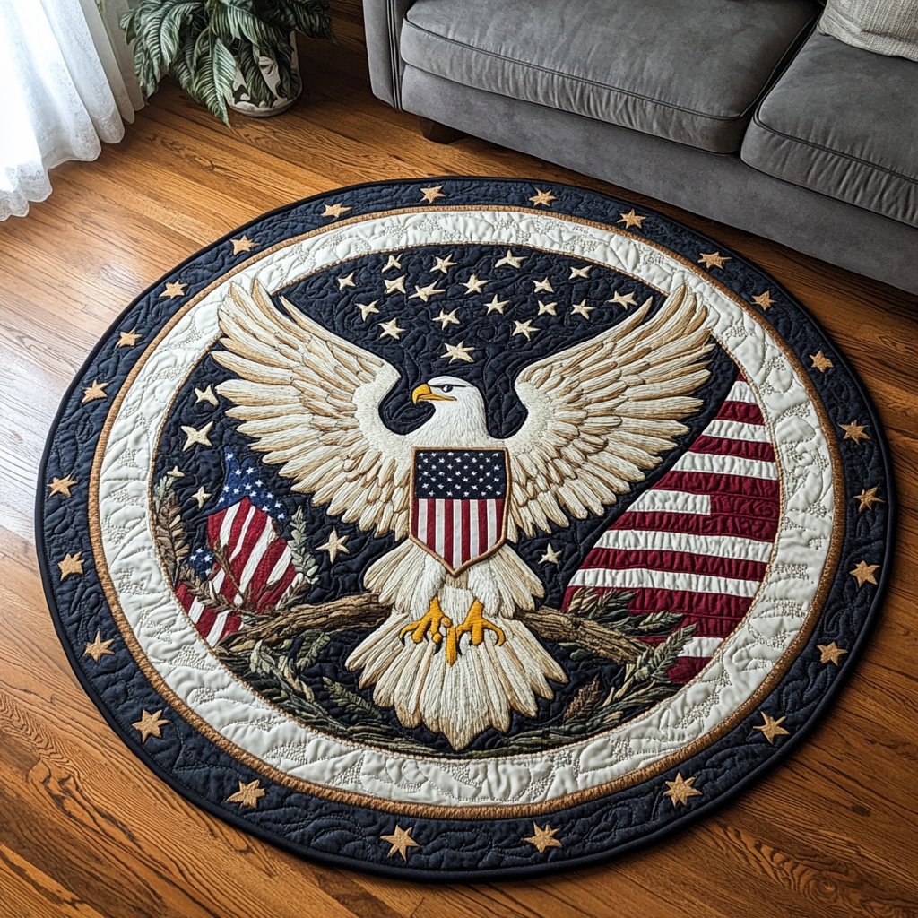 Eagle Glory Round Mat Rug - washable non-slip printed rug