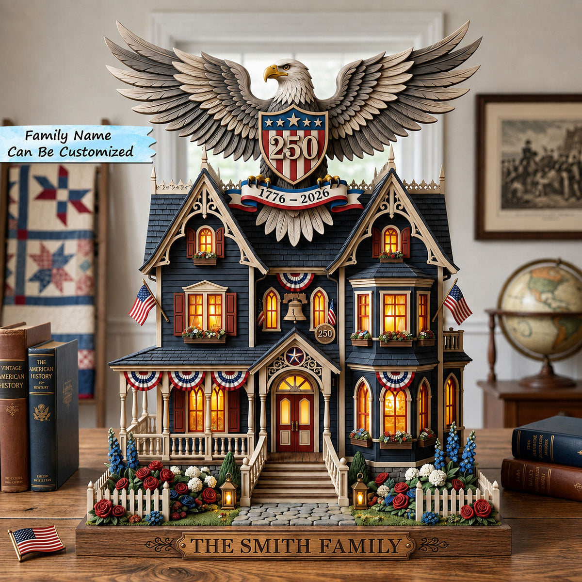 Eagle House wooden block, laser-cut 3-layer wood