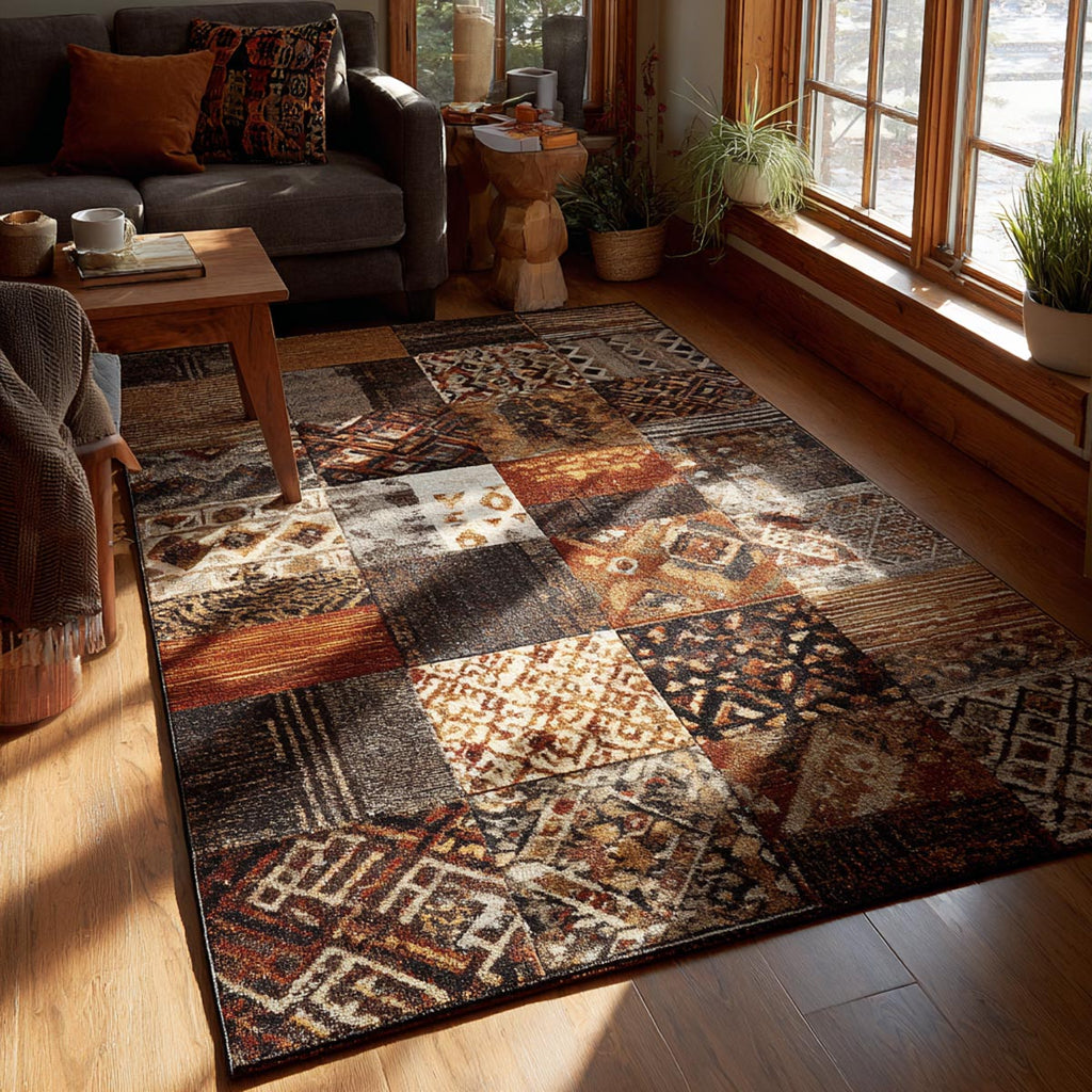 Earth Tones area rug in a living room