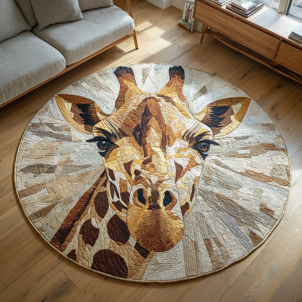 Earthen Giraffe Round Mat Rug - washable non-slip printed rug