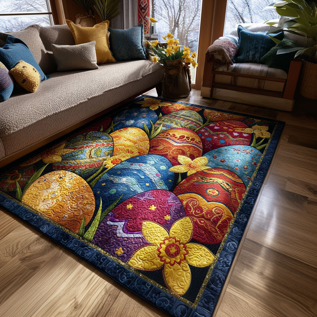 Easter Bloom Story area rug in a living room