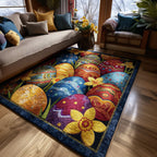 Easter Bloom Story area rug in a living room