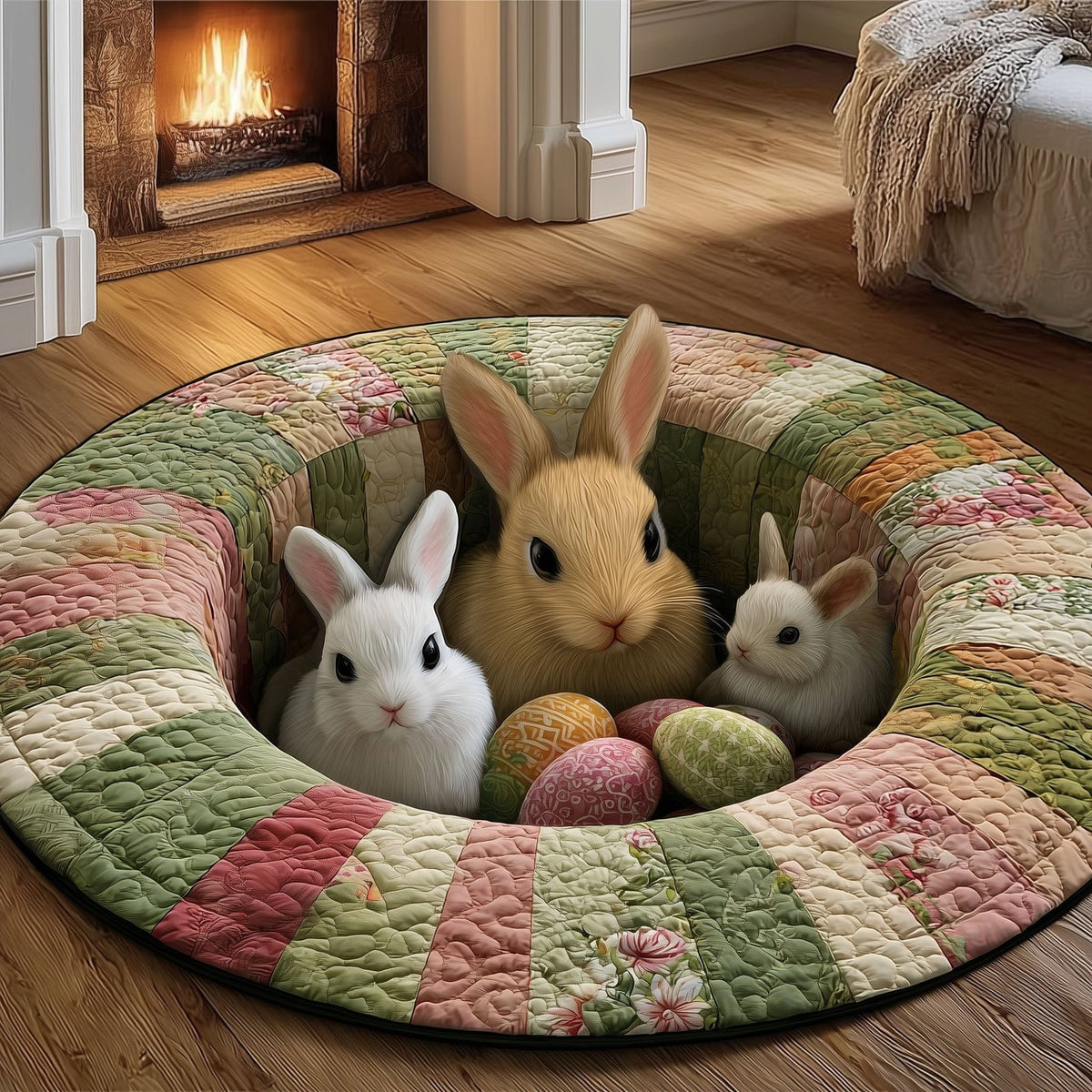 Easter Bunnies (Design 2) Round Mat Rug - washable non-slip printed rug