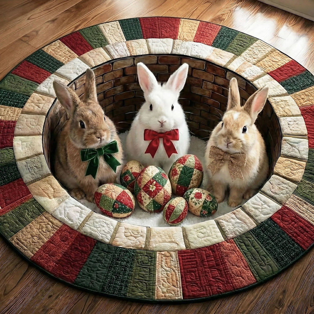 Easter Bunnies Round Mat Rug - washable non-slip printed rug