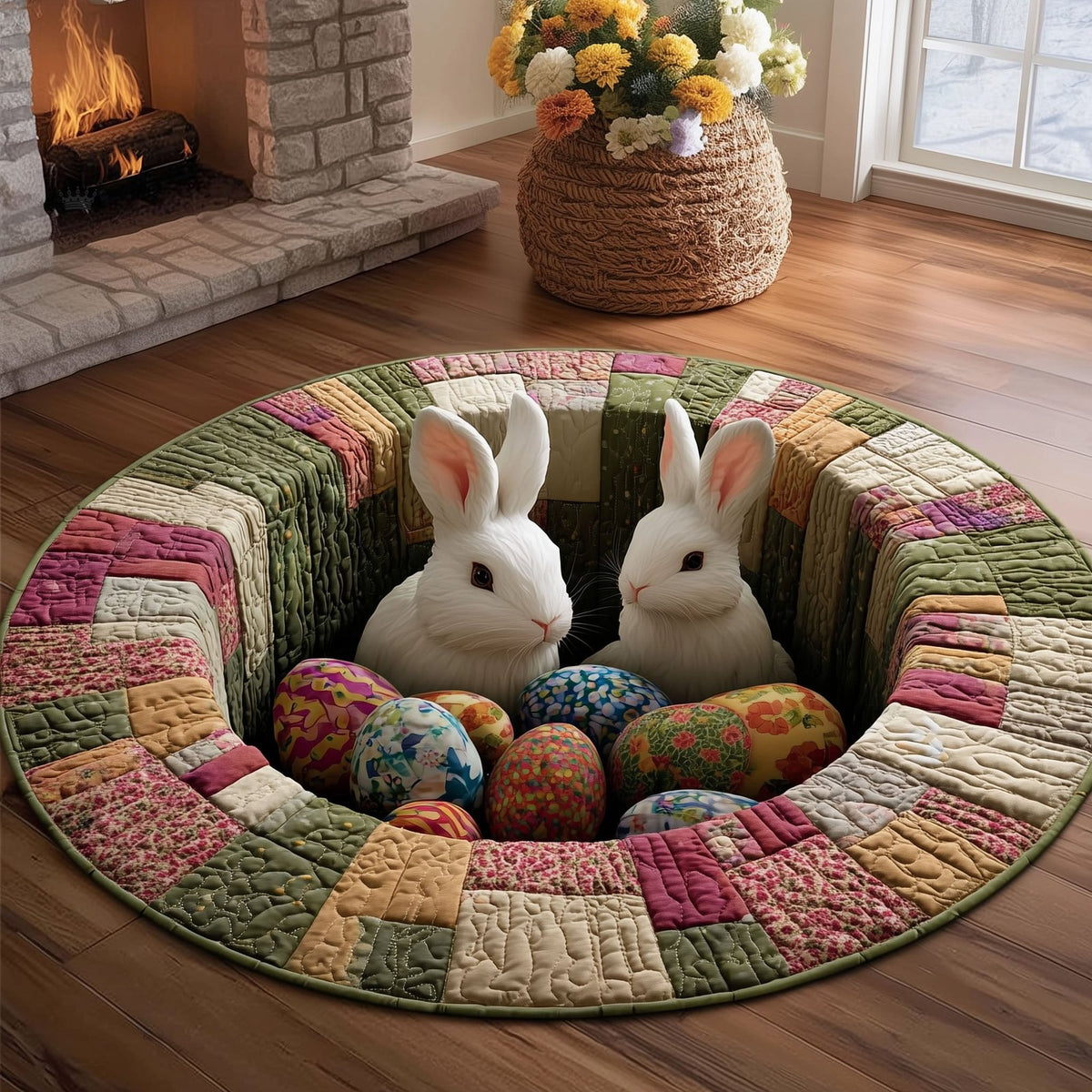 Easter Bunnies Round Mat Rug - Nature Design | Serene Home Decor