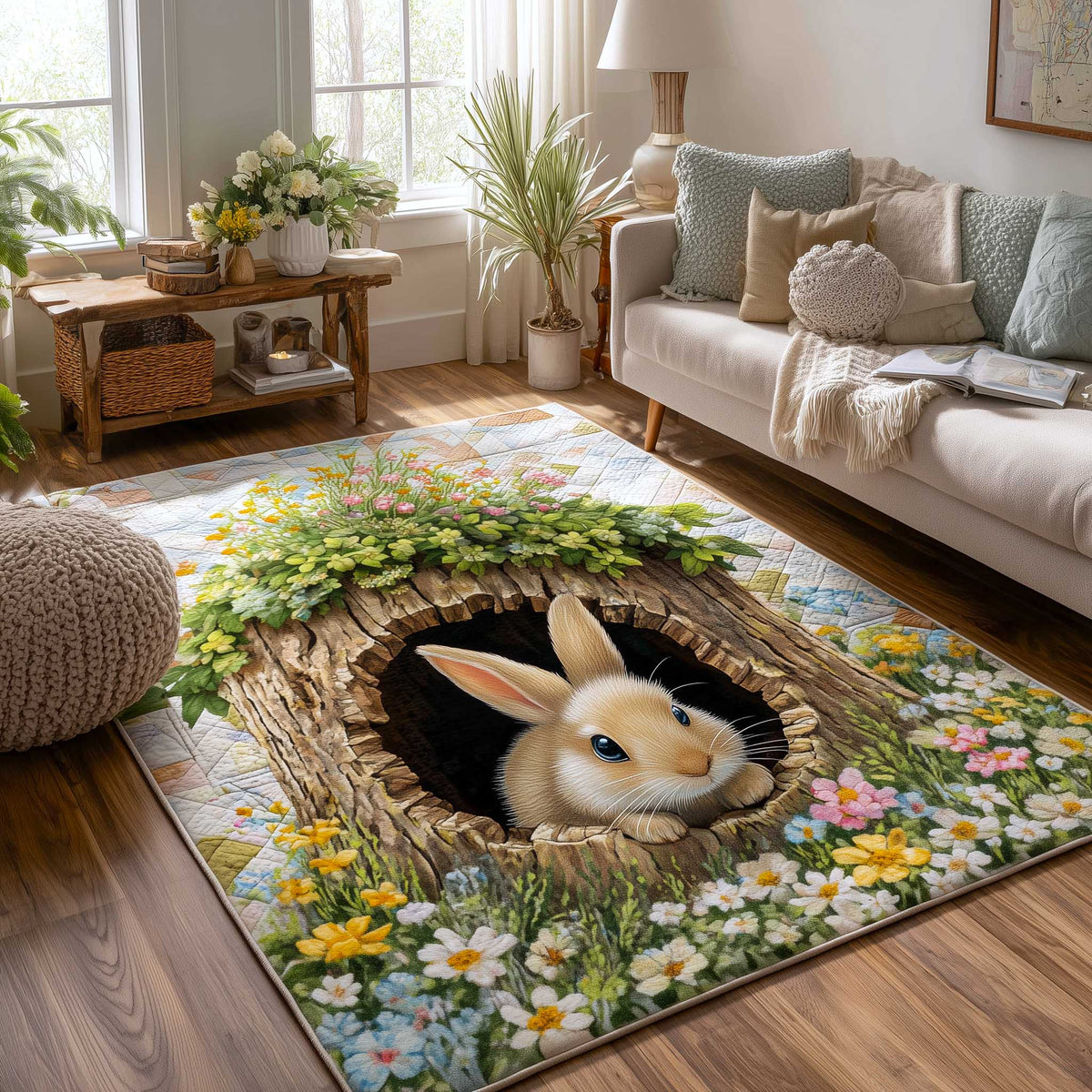Easter Bunny area rug in a living room