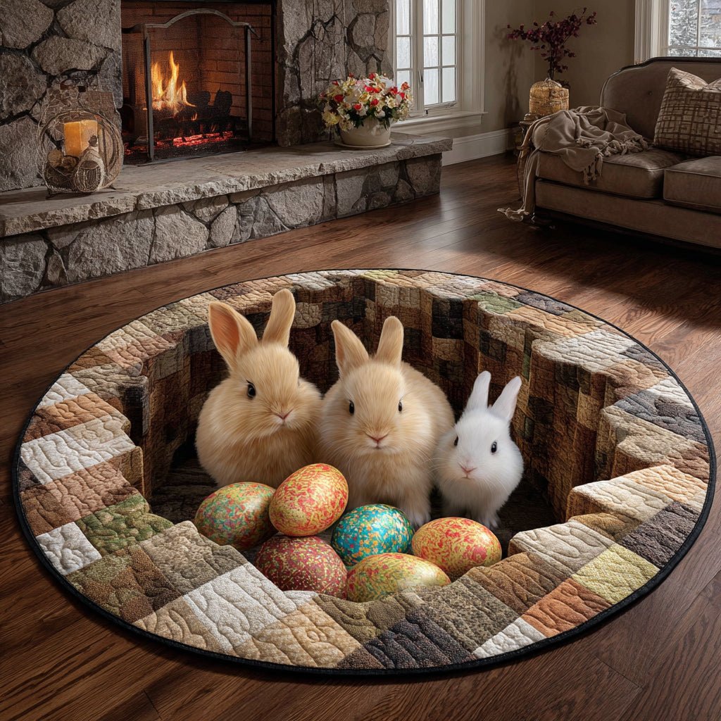 Easter Bunny Burrow Round Mat Rug - washable non-slip printed rug