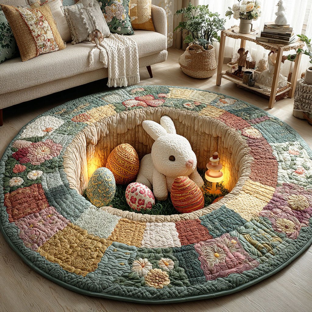 Easter Bunny Patch Round Mat Rug - washable non-slip printed rug
