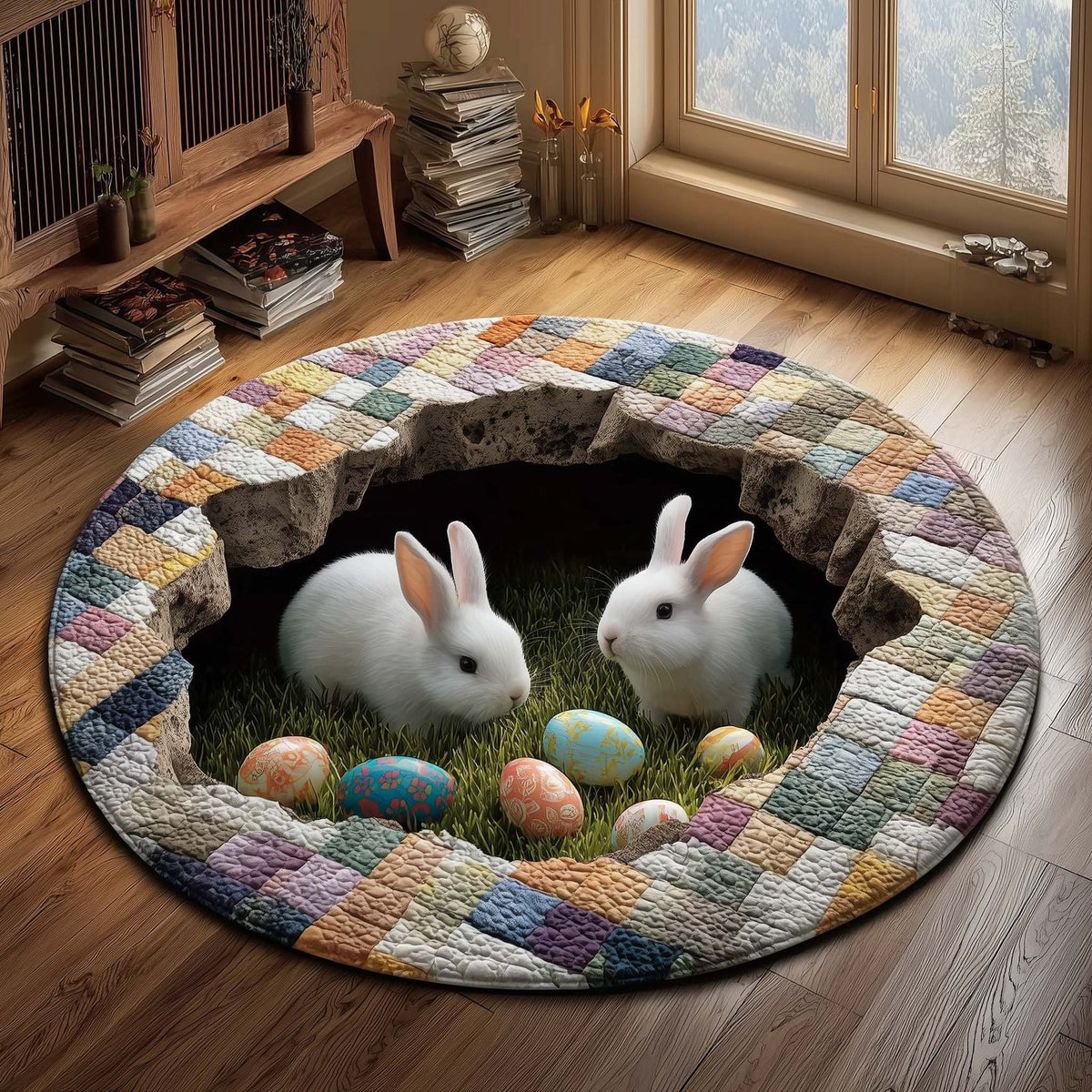 Easter Bunny (Design 2) Round Mat Rug - washable non-slip printed rug