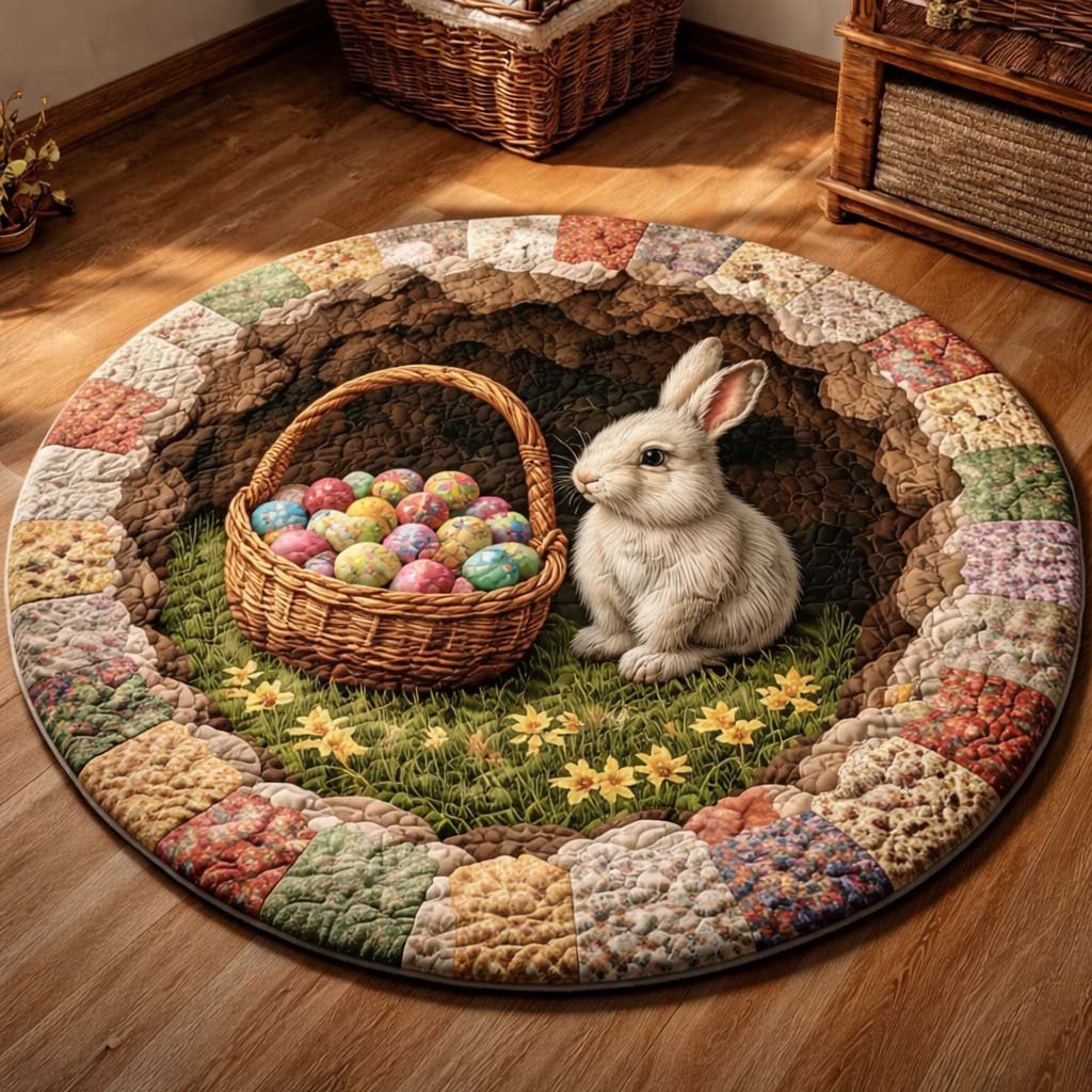 Easter Bunny Round Mat Rug - washable non-slip printed rug