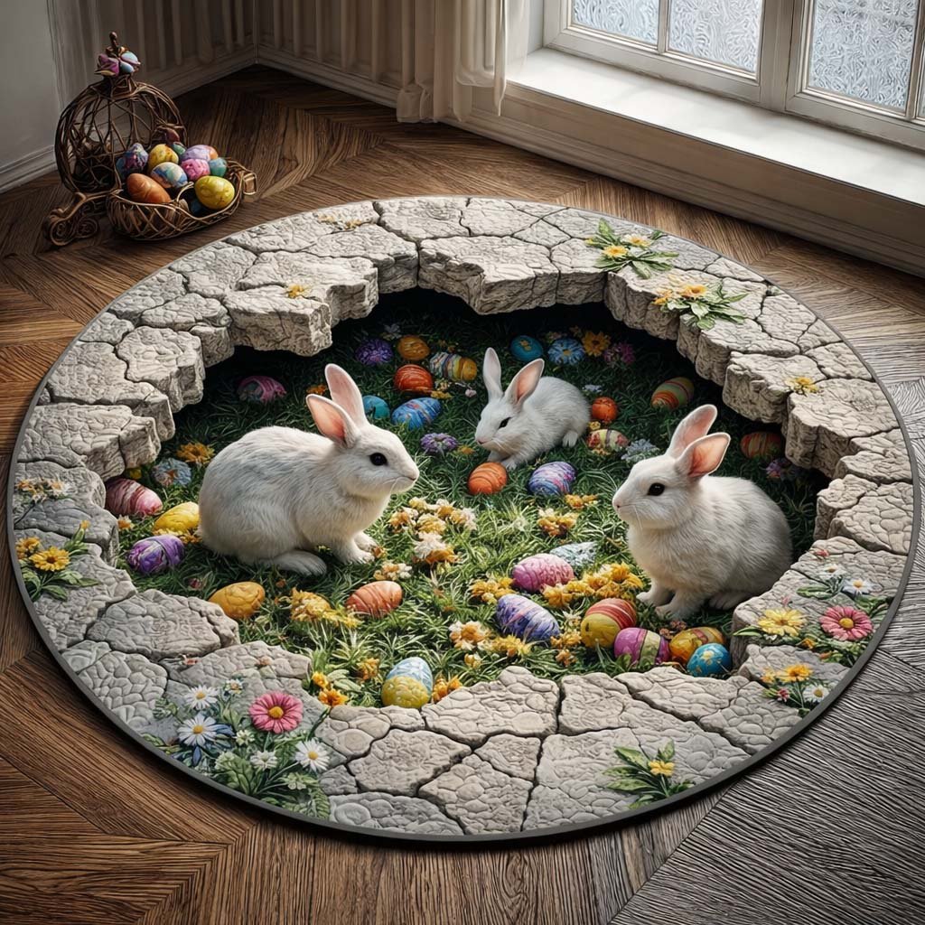 Easter Bunny (Design 3) Round Mat Rug - washable non-slip printed rug