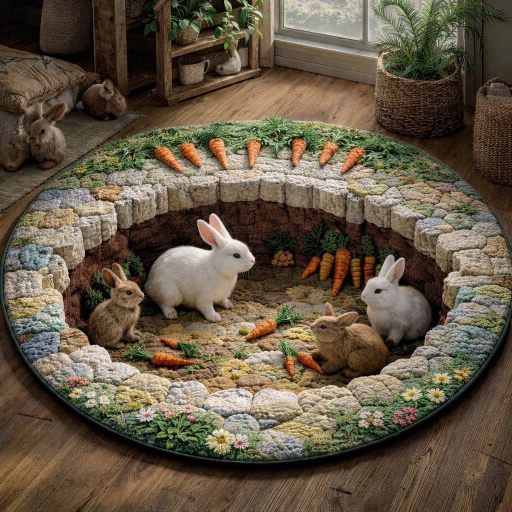 Easter Bunny Round Mat Rug - Nature Design | Serene Home Decor