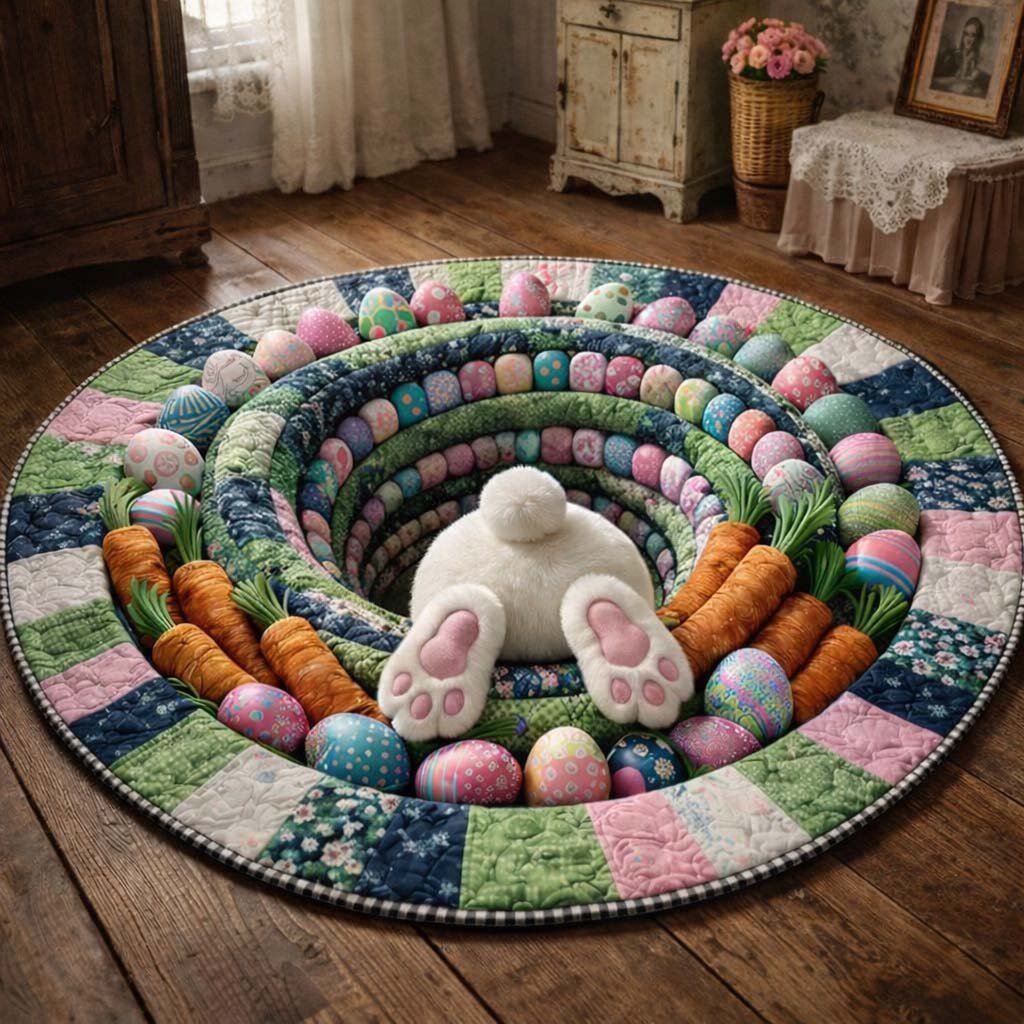 Easter Bunny (Design 5) Round Mat Rug - washable non-slip printed rug