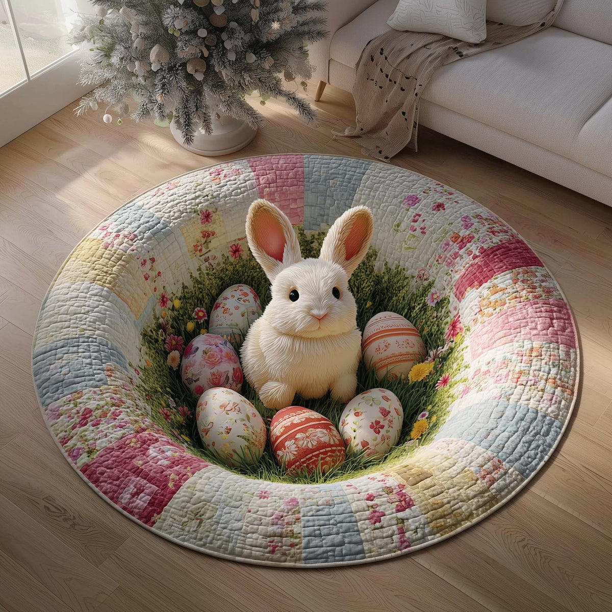 Easter Bunny (Design 4) Round Mat Rug - washable non-slip printed rug