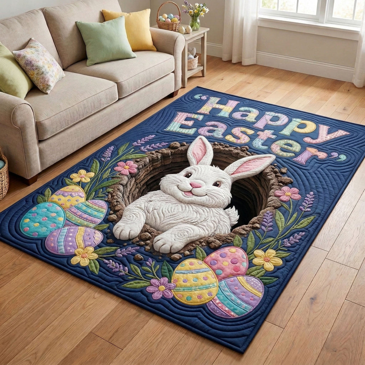 Easter Burrow area rug in a living room