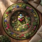 Easter Charm Round Mat Rug - washable non-slip printed rug