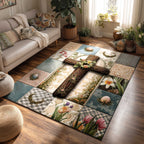 Easter Cross area rug in a living room