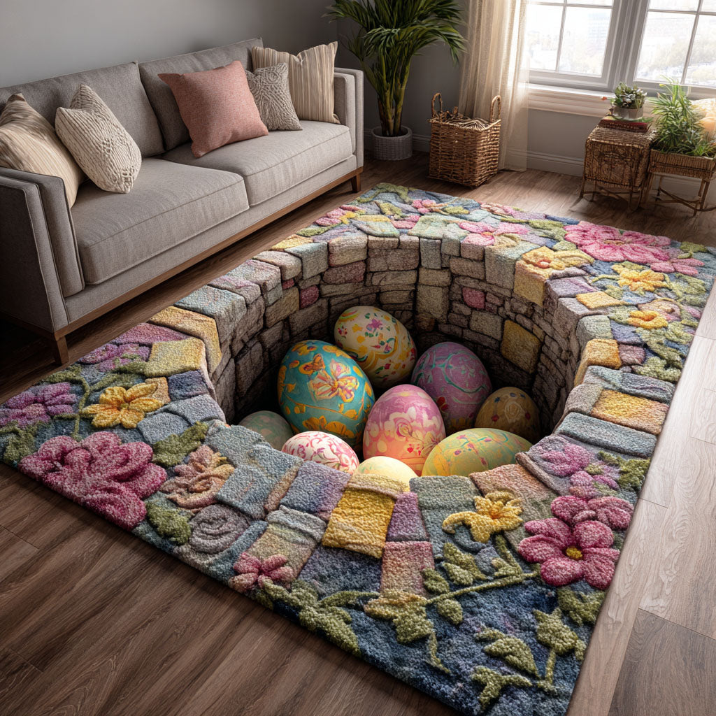 Easter Egg Bloom area rug in a living room