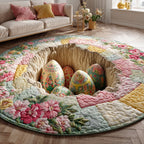 Easter Egg Bloom Round Mat Rug - washable non-slip printed rug
