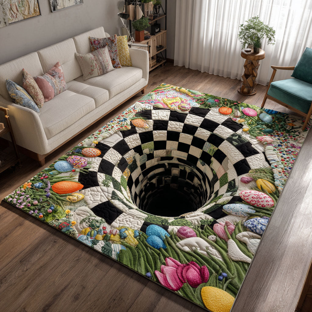 Easter Egg Garden Trail area rug in a living room