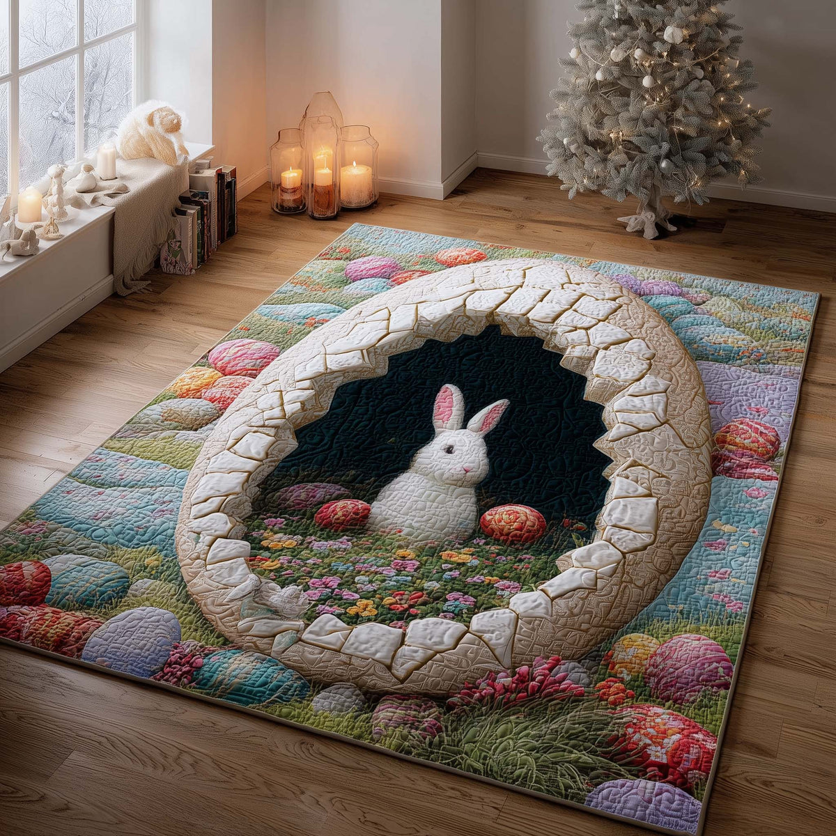 Easter Egg Path area rug in a living room