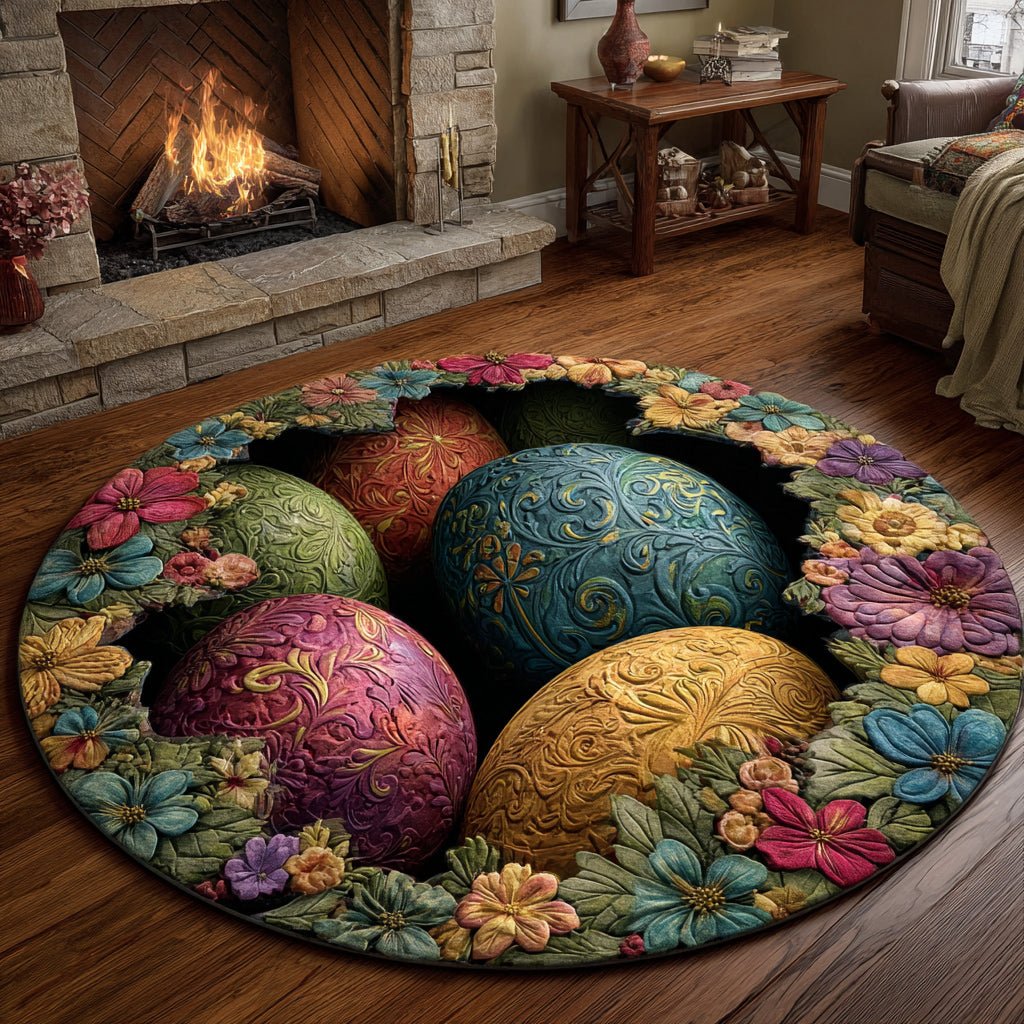 Easter Eggs Round Mat Rug - washable non-slip printed rug