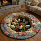 Easter Gnome Garden Round Mat Rug - washable non-slip printed rug
