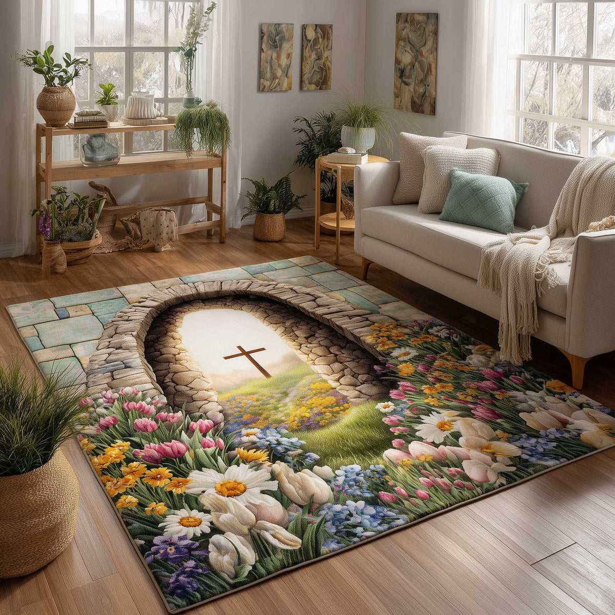 Easter Meadow area rug in a living room