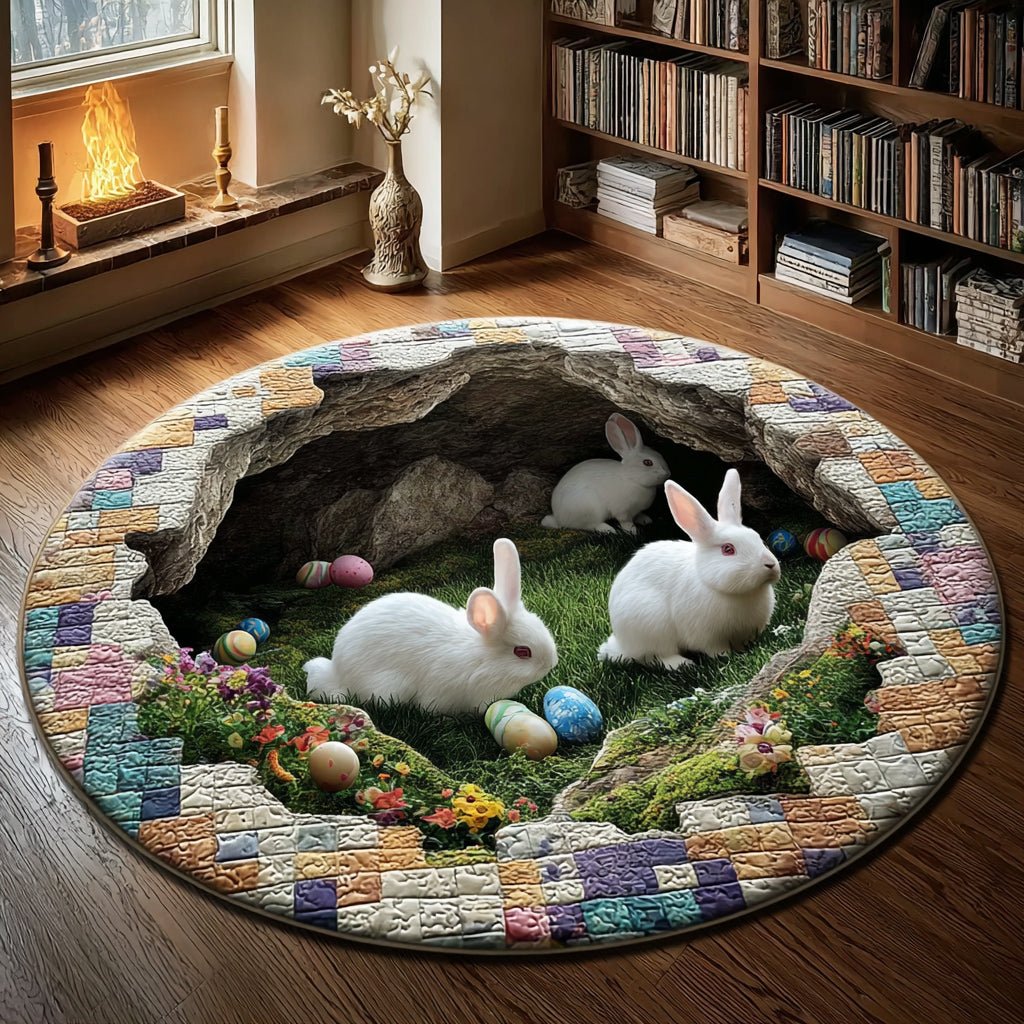 Easter Meadow Grotto Round Mat Rug - washable non-slip printed rug