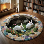 Easter Meadow Grotto Round Mat Rug - washable non-slip printed rug