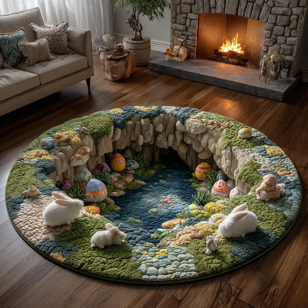 Easter Mossy Oasis Round Mat Rug - washable non-slip printed rug