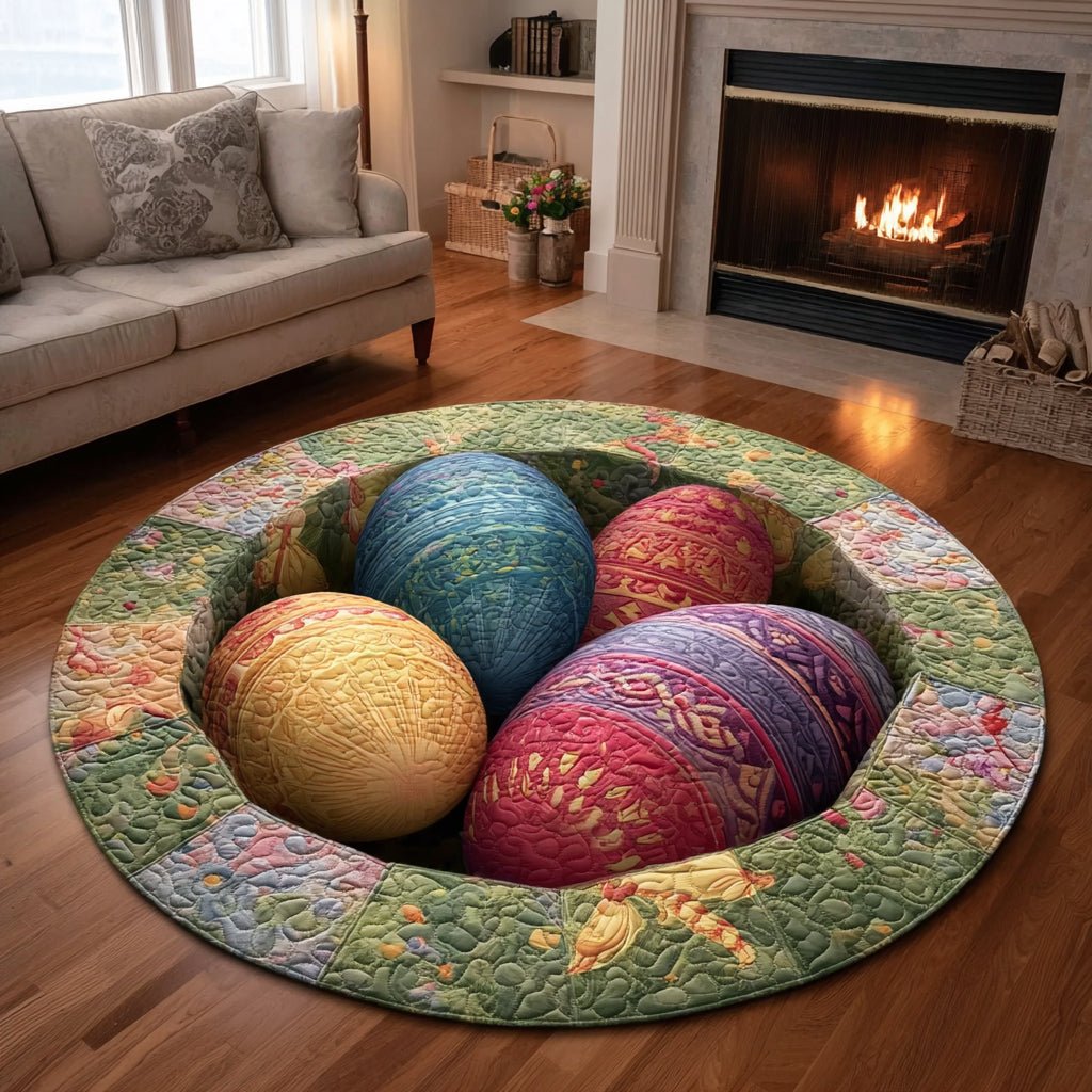 Easter Ornament Orb Round Mat Rug - washable non-slip printed rug