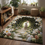 Easter Rabbit Meadow area rug in a living room