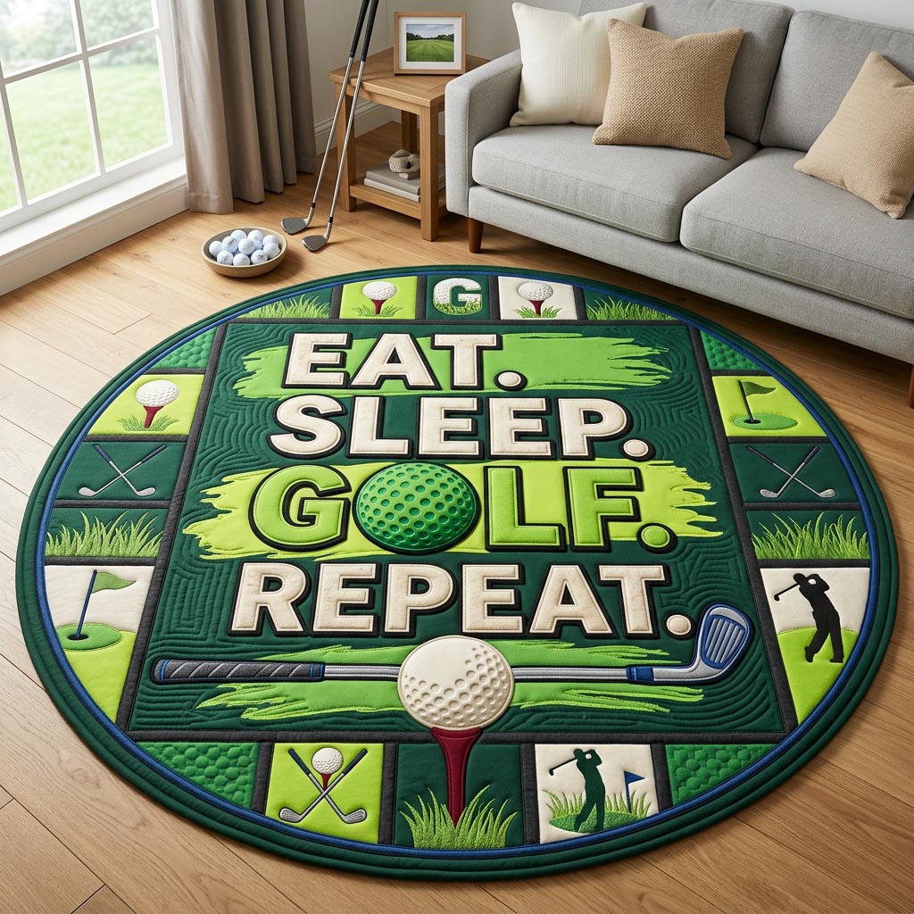 Eat Sleep Golf Repeat Round Mat Rug