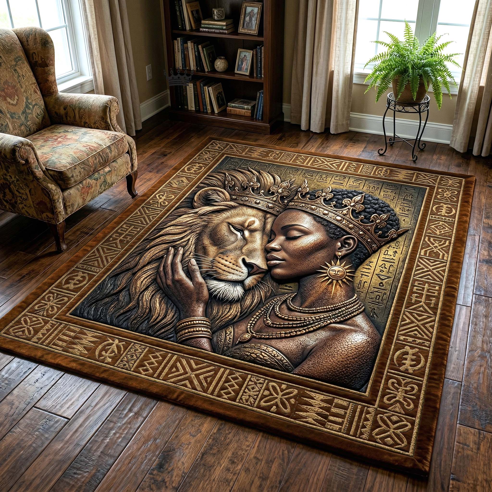 Ebony Queen area rug in a living room