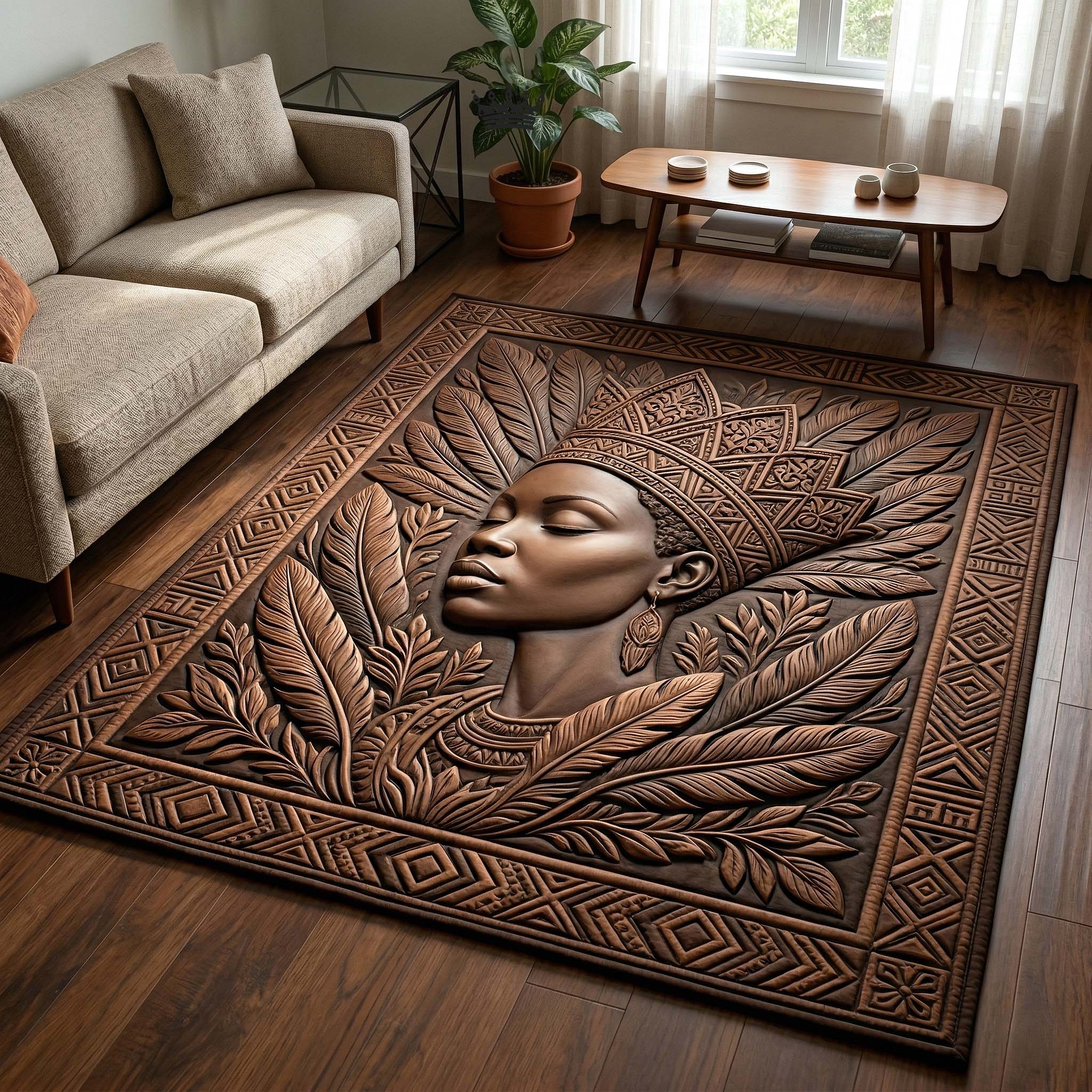 Ebony Queen area rug in a living room