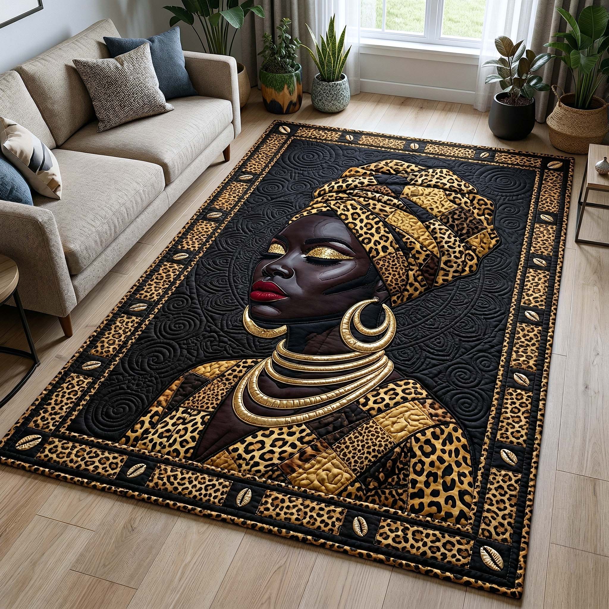 Ebony Queen area rug in a living room