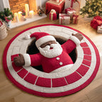 Ebony Santa Christmas Round Mat Rug - washable non-slip printed rug