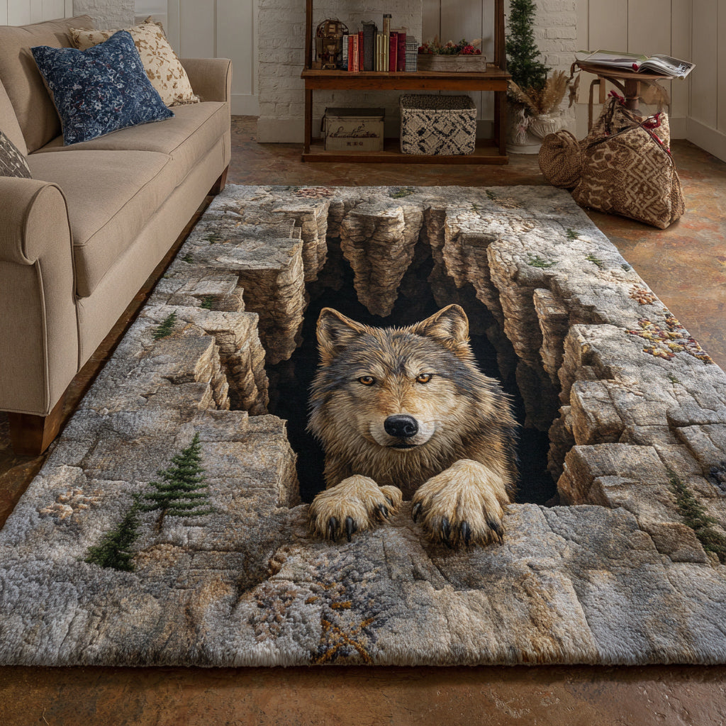 Echo Wolf Den area rug in a living room