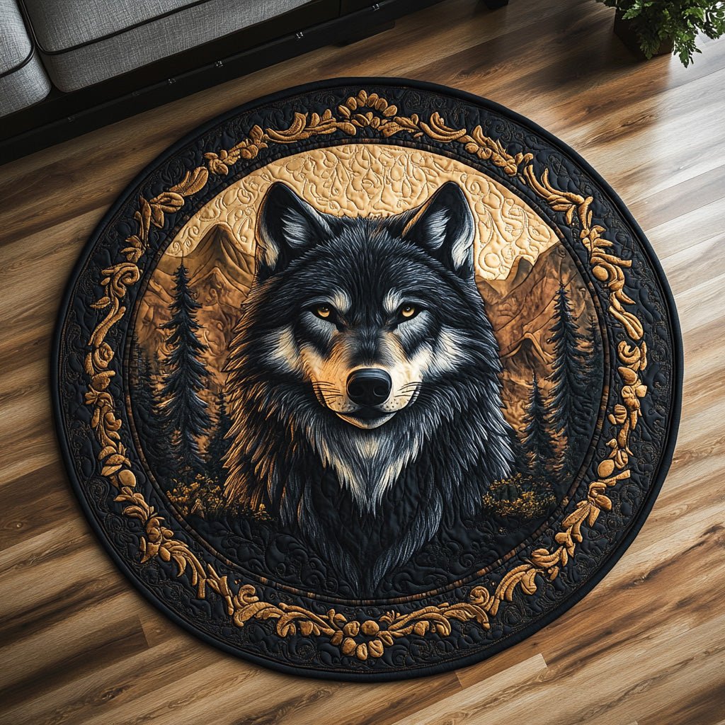 Echo Wolf Round Mat Rug - washable non-slip printed rug