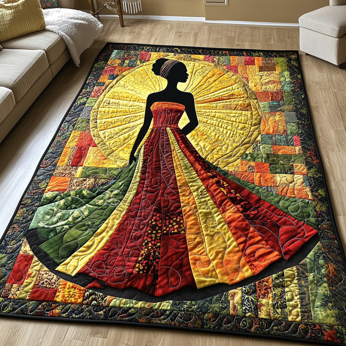 Echoes Of Strength area rug in a living room