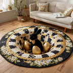 Eclipse Bloom Round Mat Rug - washable non-slip printed rug