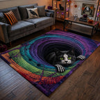 Eerie Cat Illusion area rug in a living room