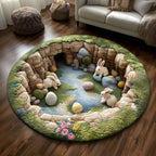 Egg Garden Round Mat Rug - washable non-slip printed rug