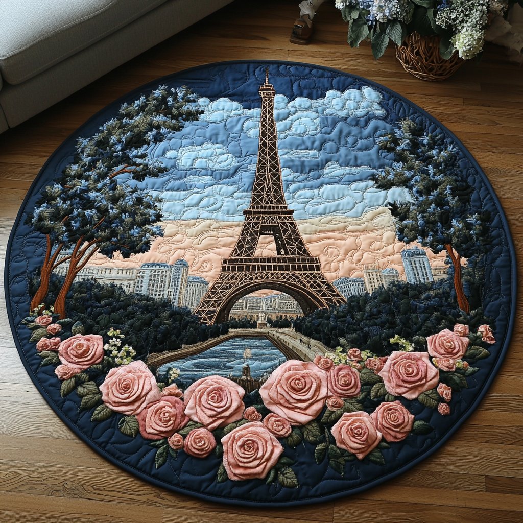 Eiffel Charm Round Mat Rug - washable non-slip printed rug