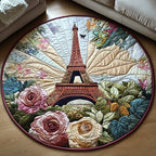 Eiffel Elegance Round Mat Rug - washable non-slip printed rug