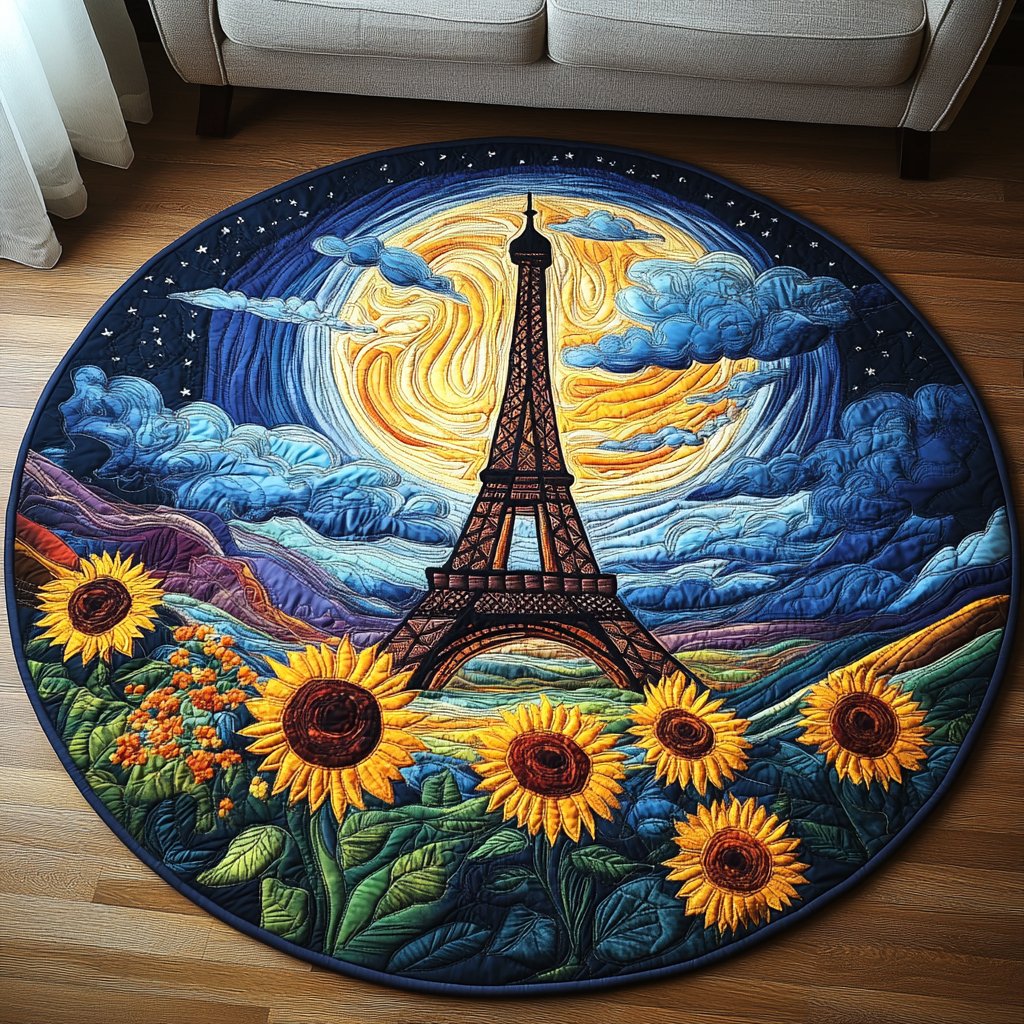 Eiffel Lights Round Mat Rug - Nature Design | Serene Home Decor