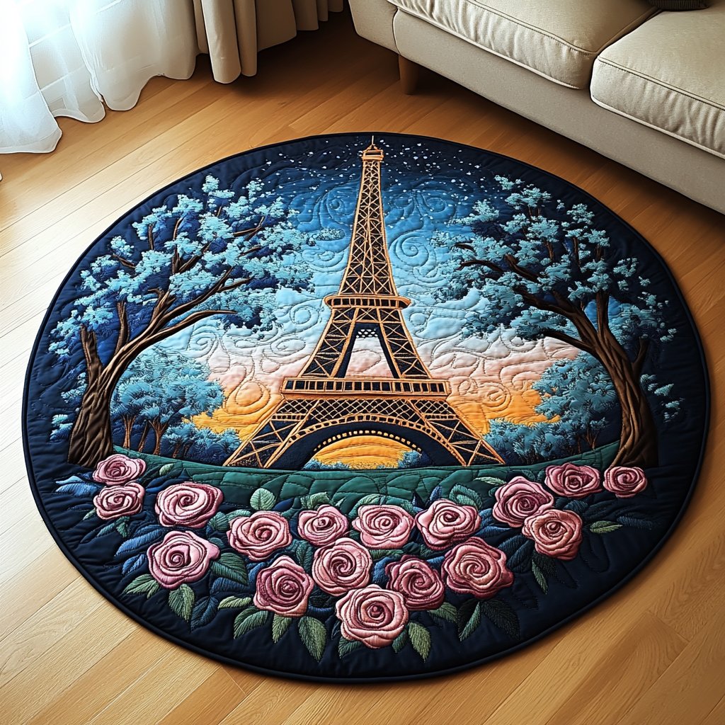 Eiffel Nights Round Mat Rug - washable non-slip printed rug