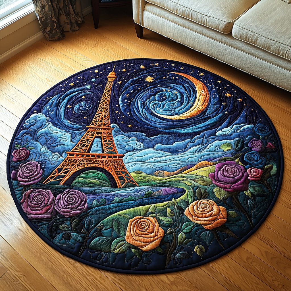 Eiffel Skyline Round Mat Rug - washable non-slip printed rug